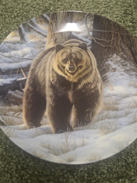 Other - Decorative Bear Scene Collector Plate - Brown & White